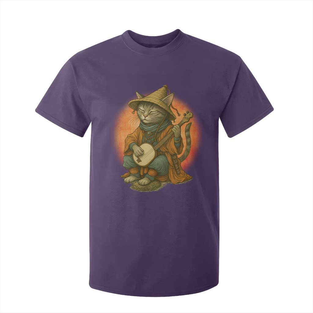 Japanese Samurai Cat T Shirt For Kid Retro Cat Playing Shamisen Art TS14 Purple Print Your Wear