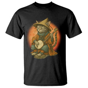 Japanese Samurai Cat T Shirt Retro Cat Playing Shamisen Art TS14 Black Print Your Wear