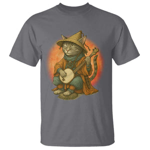 Japanese Samurai Cat T Shirt Retro Cat Playing Shamisen Art TS14 Charcoal Print Your Wear