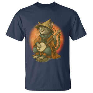 Japanese Samurai Cat T Shirt Retro Cat Playing Shamisen Art TS14 Navy Print Your Wear