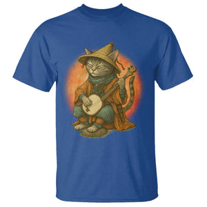 Japanese Samurai Cat T Shirt Retro Cat Playing Shamisen Art TS14 Royal Blue Print Your Wear