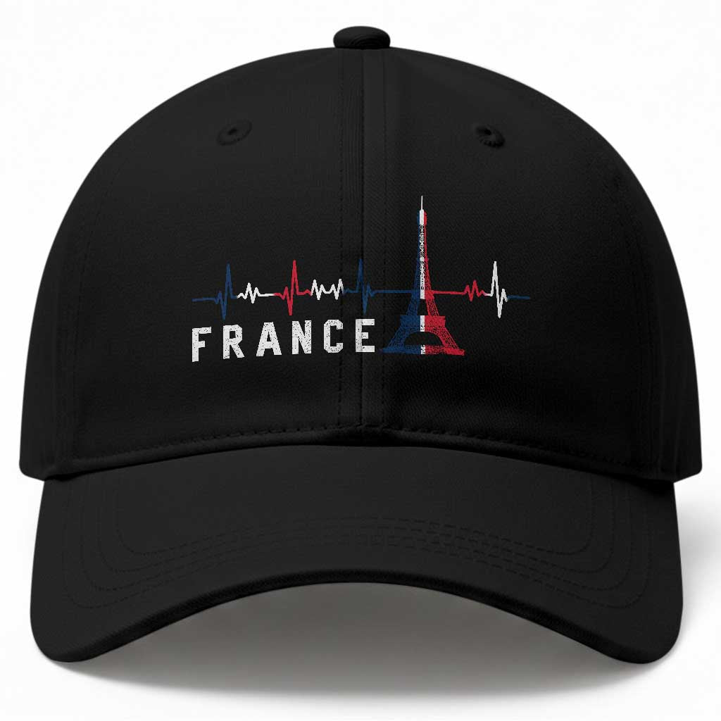 France Paris Heartbeat French Flag Eiffel Tower Souvenir Gift Baseball Cap TS14 Print Your Wear