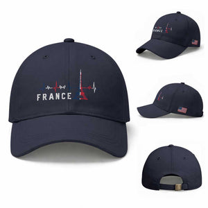 France Paris Heartbeat French Flag Eiffel Tower Souvenir Gift Baseball Cap TS14 Baseball Cap Universal Fit Navy Print Your Wear