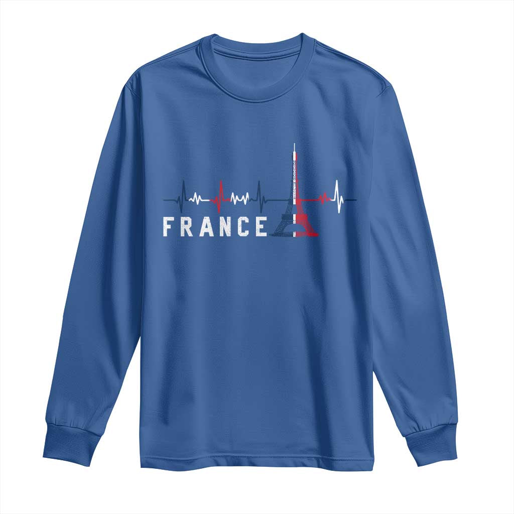 France Paris Heartbeat French Flag Eiffel Tower Souvenir Gift Long Sleeve Shirt TS14 Royal Blue Print Your Wear