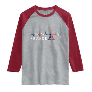 France Paris Heartbeat French Flag Eiffel Tower Souvenir Gift Raglan Shirt TS14 Heather Gray Heather Red Print Your Wear