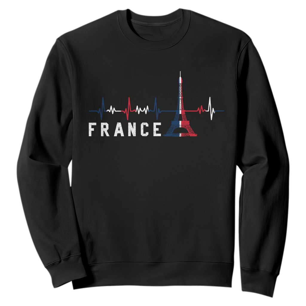 France Paris Heartbeat French Flag Eiffel Tower Souvenir Gift Sweatshirt TS14 Black Print Your Wear