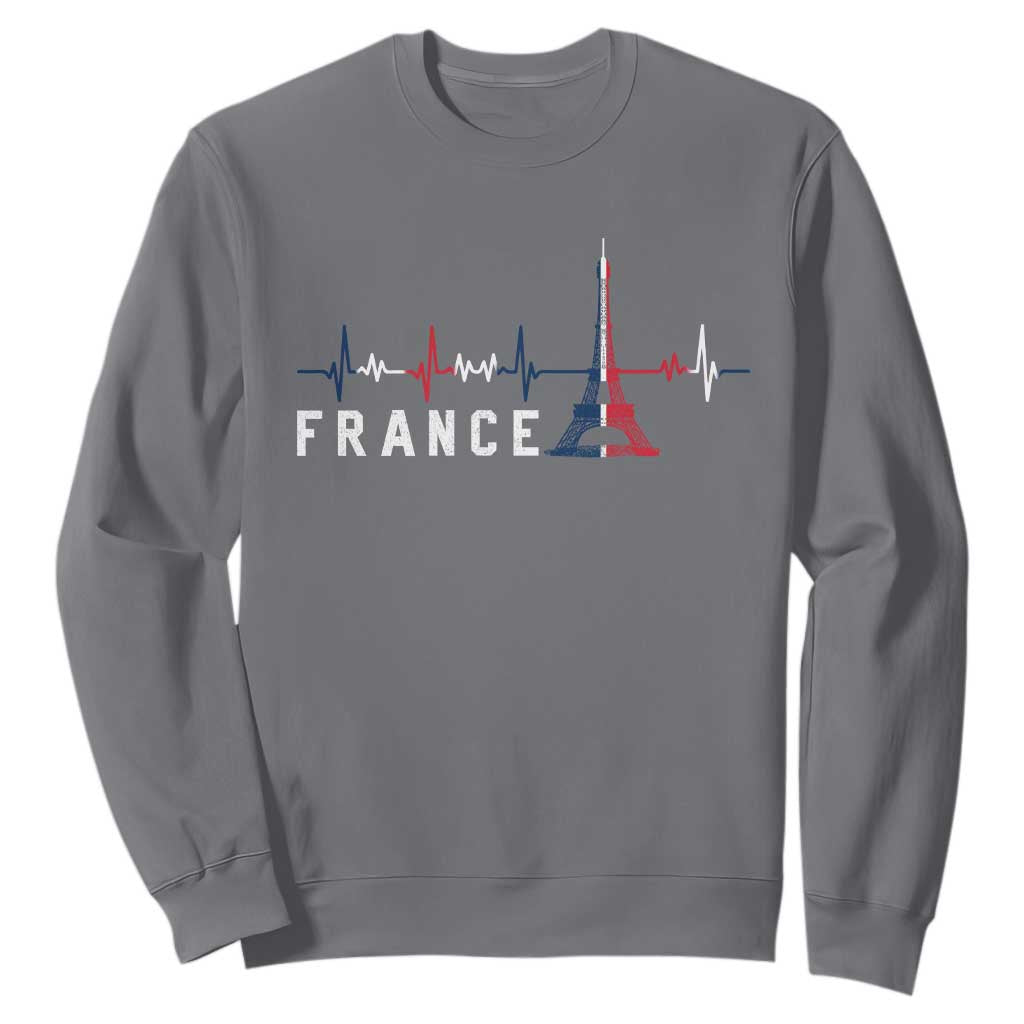 France Paris Heartbeat French Flag Eiffel Tower Souvenir Gift Sweatshirt TS14 Charcoal Print Your Wear