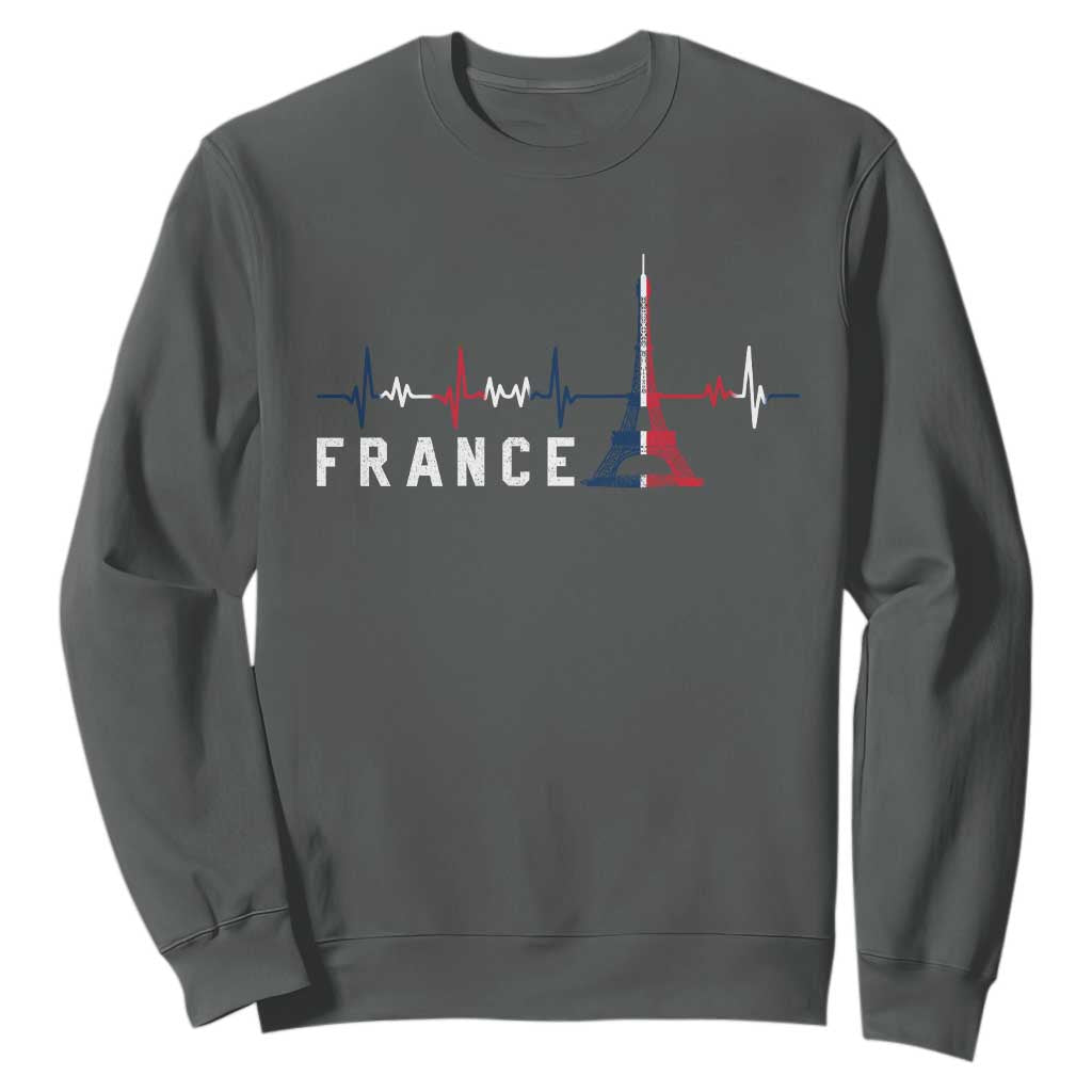 France Paris Heartbeat French Flag Eiffel Tower Souvenir Gift Sweatshirt TS14 Dark Heather Print Your Wear