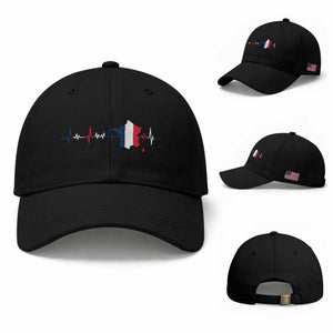 France Heartbeat EKG French Flag Map Baseball Cap TS14 Baseball Cap Universal Fit Black Print Your Wear