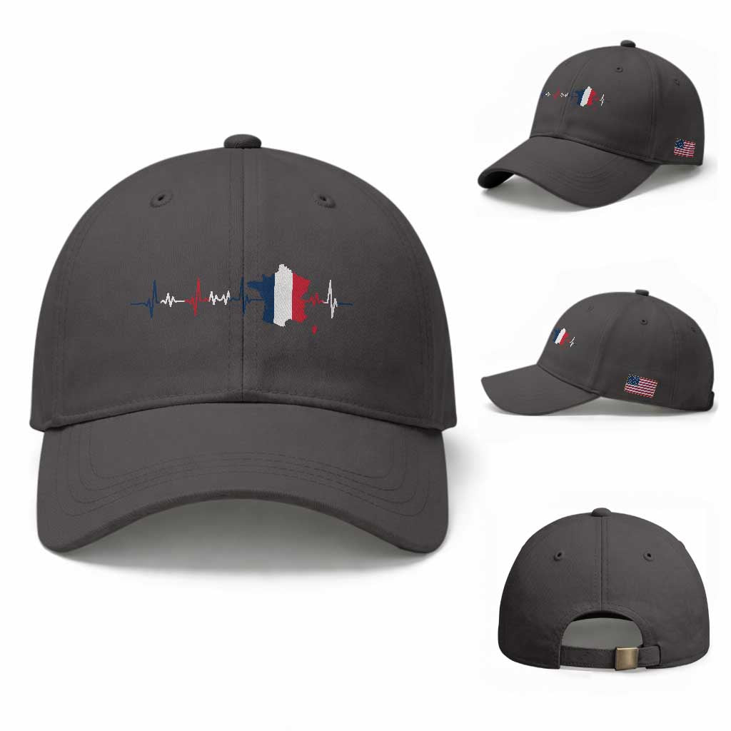 France Heartbeat EKG French Flag Map Baseball Cap TS14 Baseball Cap Universal Fit Dark Gray Print Your Wear