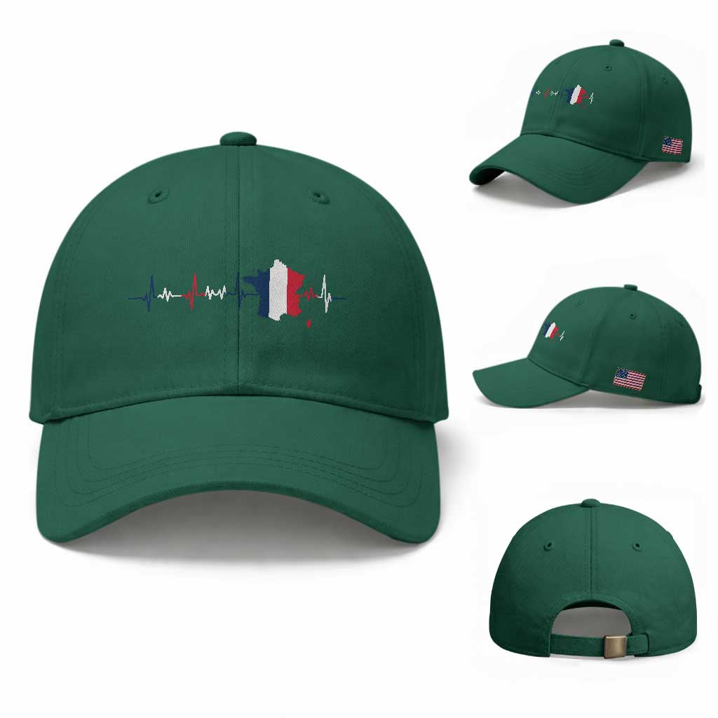 France Heartbeat EKG French Flag Map Baseball Cap TS14 Baseball Cap Universal Fit Irish Green Print Your Wear