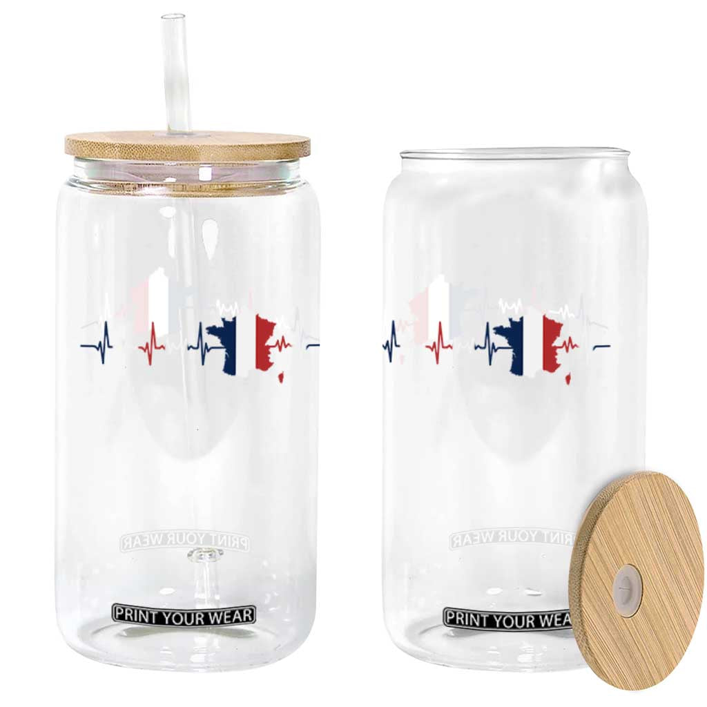 France Heartbeat EKG French Flag Map Glass Can TS14 Print Your Wear