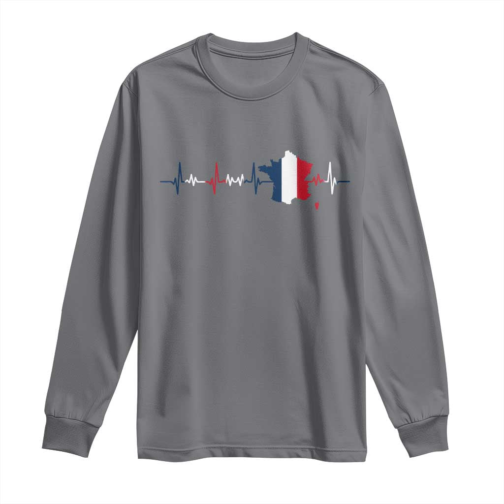 France Heartbeat EKG French Flag Map Long Sleeve Shirt TS14 Charcoal Print Your Wear