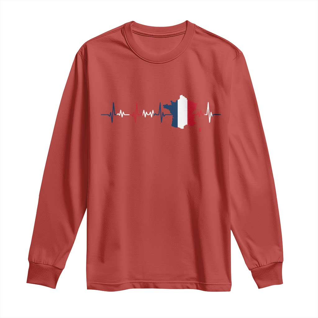 France Heartbeat EKG French Flag Map Long Sleeve Shirt TS14 Red Print Your Wear