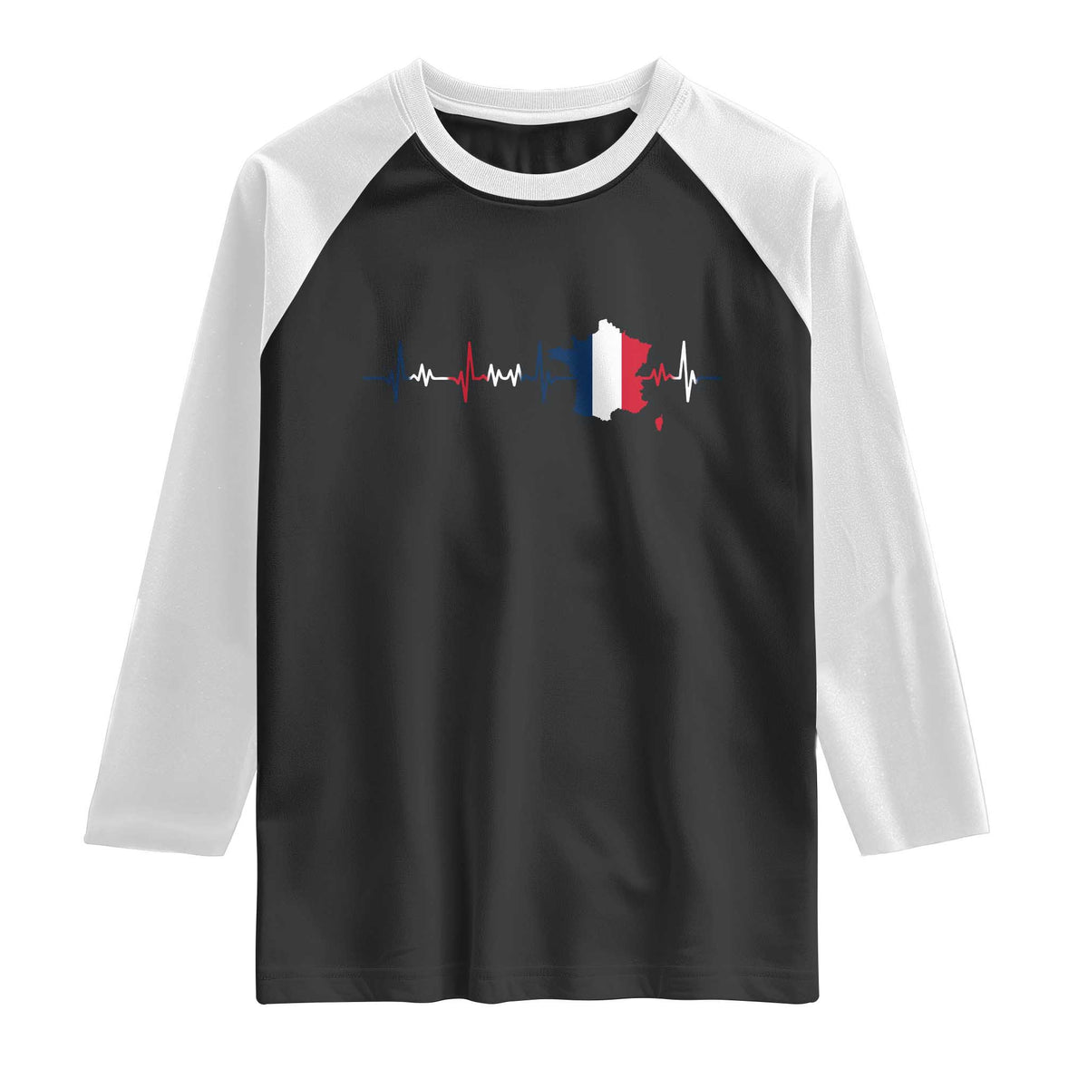 France Heartbeat EKG French Flag Map Raglan Shirt TS14 Black White Print Your Wear