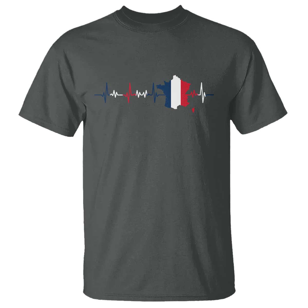 France Heartbeat EKG French Flag Map T Shirt TS14 Dark Heather Print Your Wear