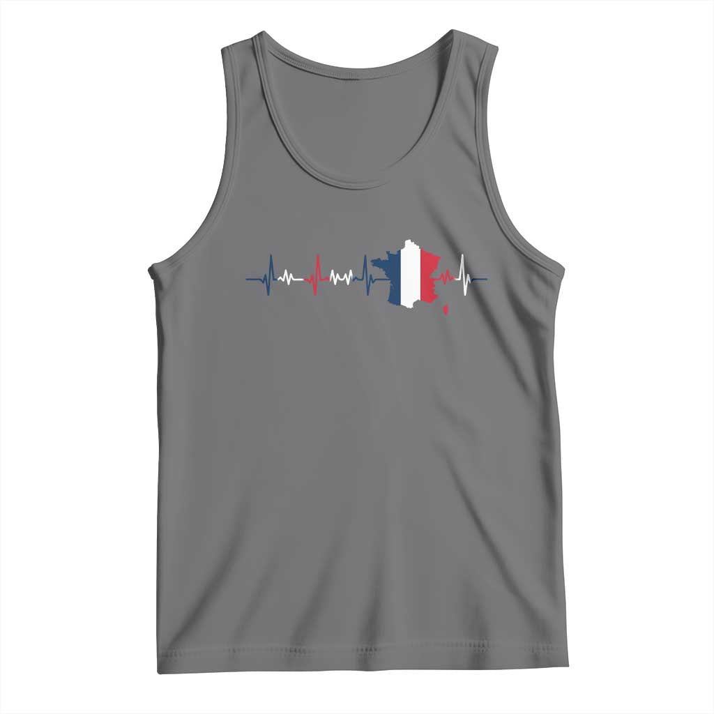 France Heartbeat EKG French Flag Map Tank Top TS14 Black Heather Print Your Wear