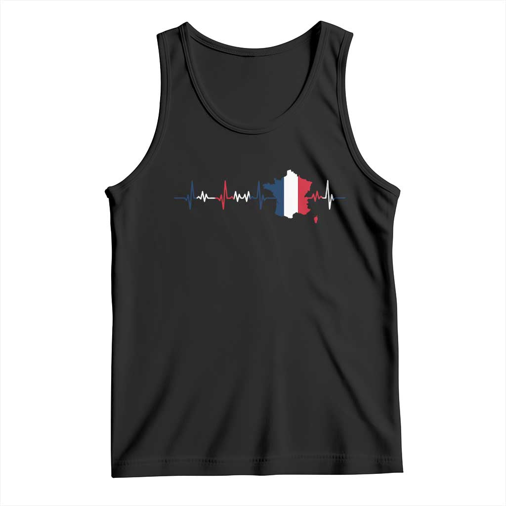 France Heartbeat EKG French Flag Map Tank Top TS14 Black Print Your Wear