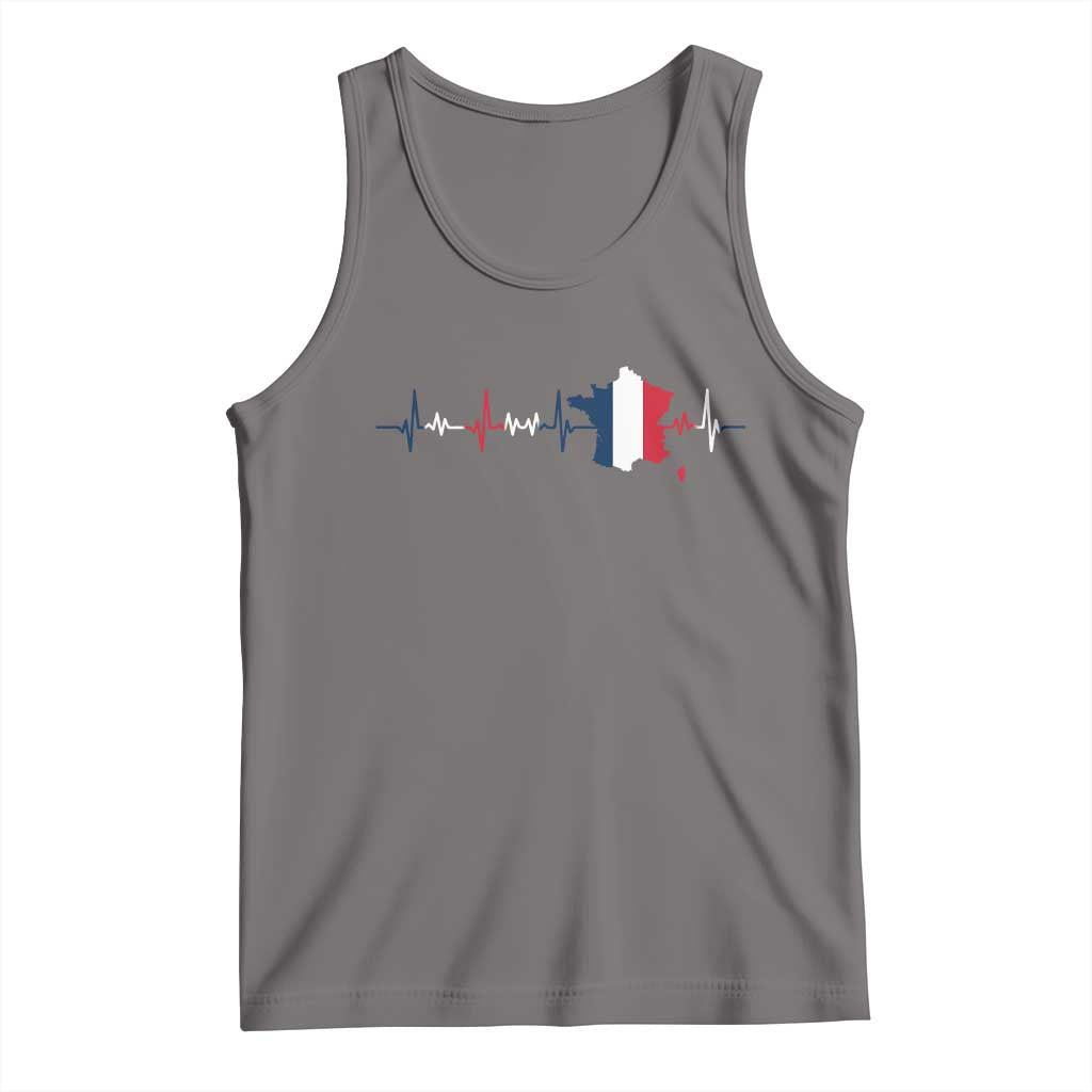 France Heartbeat EKG French Flag Map Tank Top TS14 Deep Heather Print Your Wear