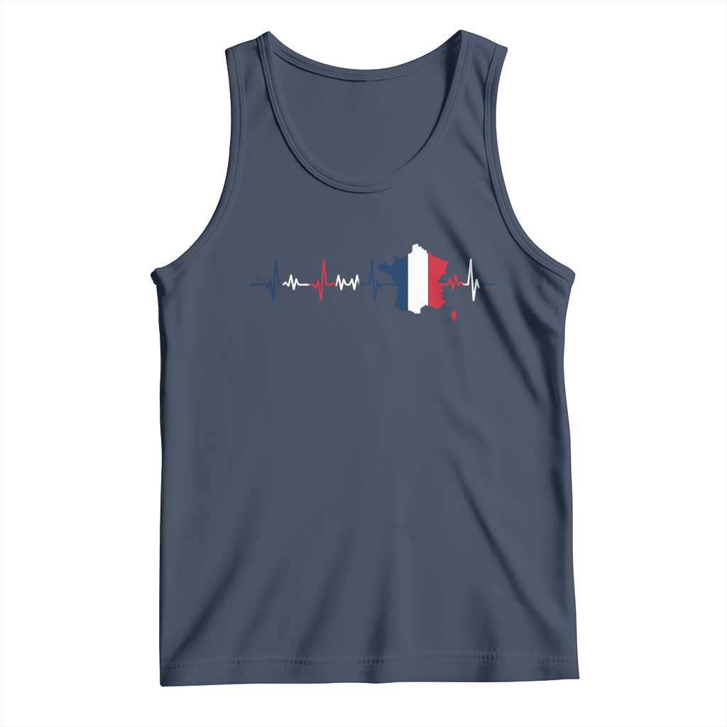 France Heartbeat EKG French Flag Map Tank Top TS14 Navy Print Your Wear