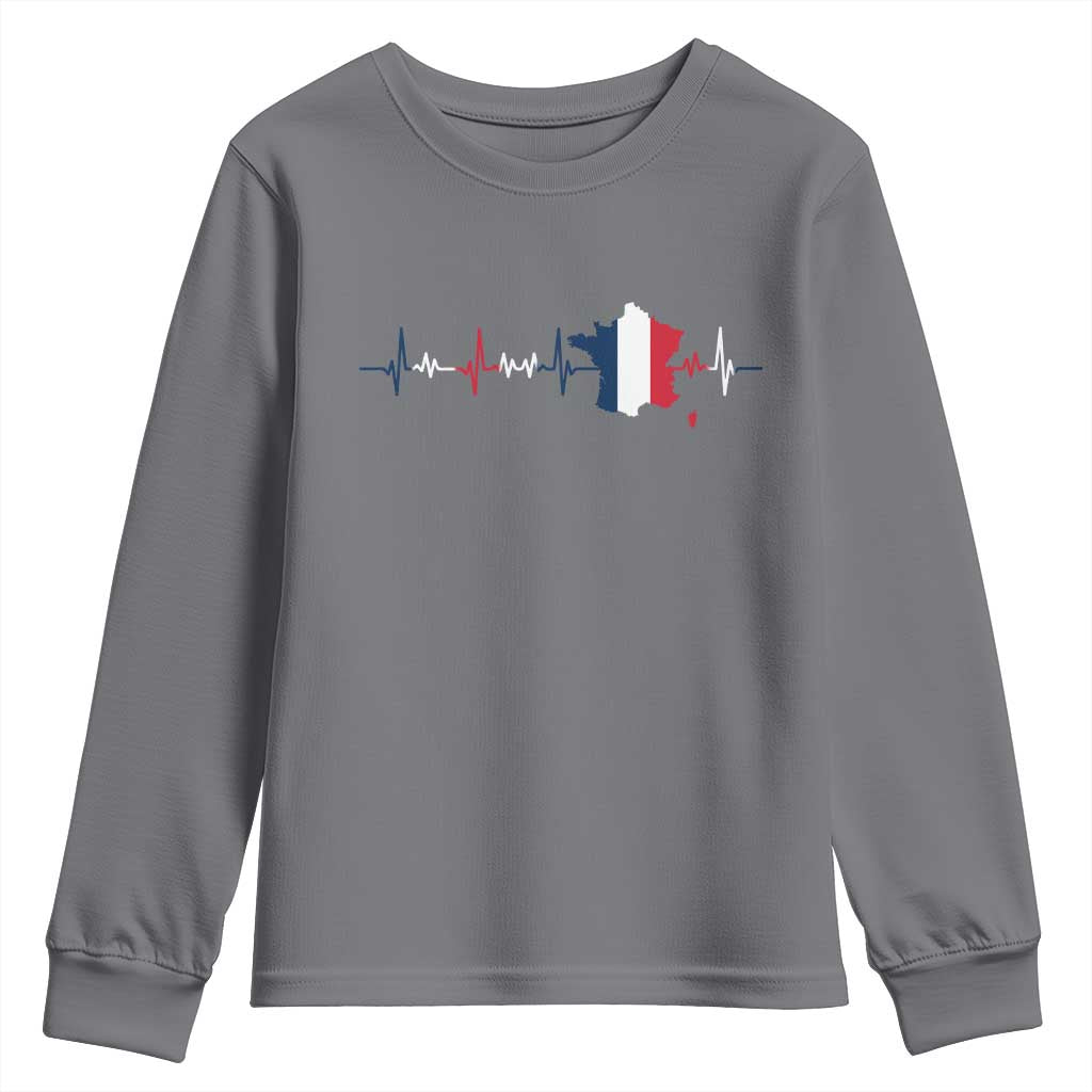 France Heartbeat EKG French Flag Map Youth Sweatshirt TS14 Charcoal Print Your Wear