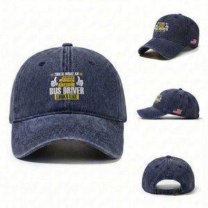 Funny School Bus Driver Washed Cotton Baseball Cap This Is What An Awesome Bus Driver Looks Like TS14 Washed Cap Universal Fit Navy Print Your Wear