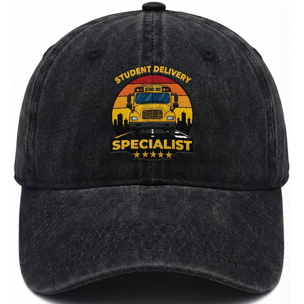 School Bus Driver Washed Cotton Baseball Cap Student Delivery Specialist TS14 Washed Cap Universal Fit Black Print Your Wear