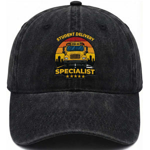 School Bus Driver Washed Cotton Baseball Cap Student Delivery Specialist TS14 Washed Cap Universal Fit Black Print Your Wear