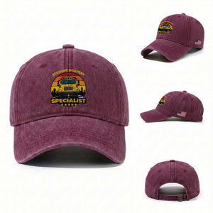 School Bus Driver Washed Cotton Baseball Cap Student Delivery Specialist TS14 Washed Cap Universal Fit Burgundy Print Your Wear