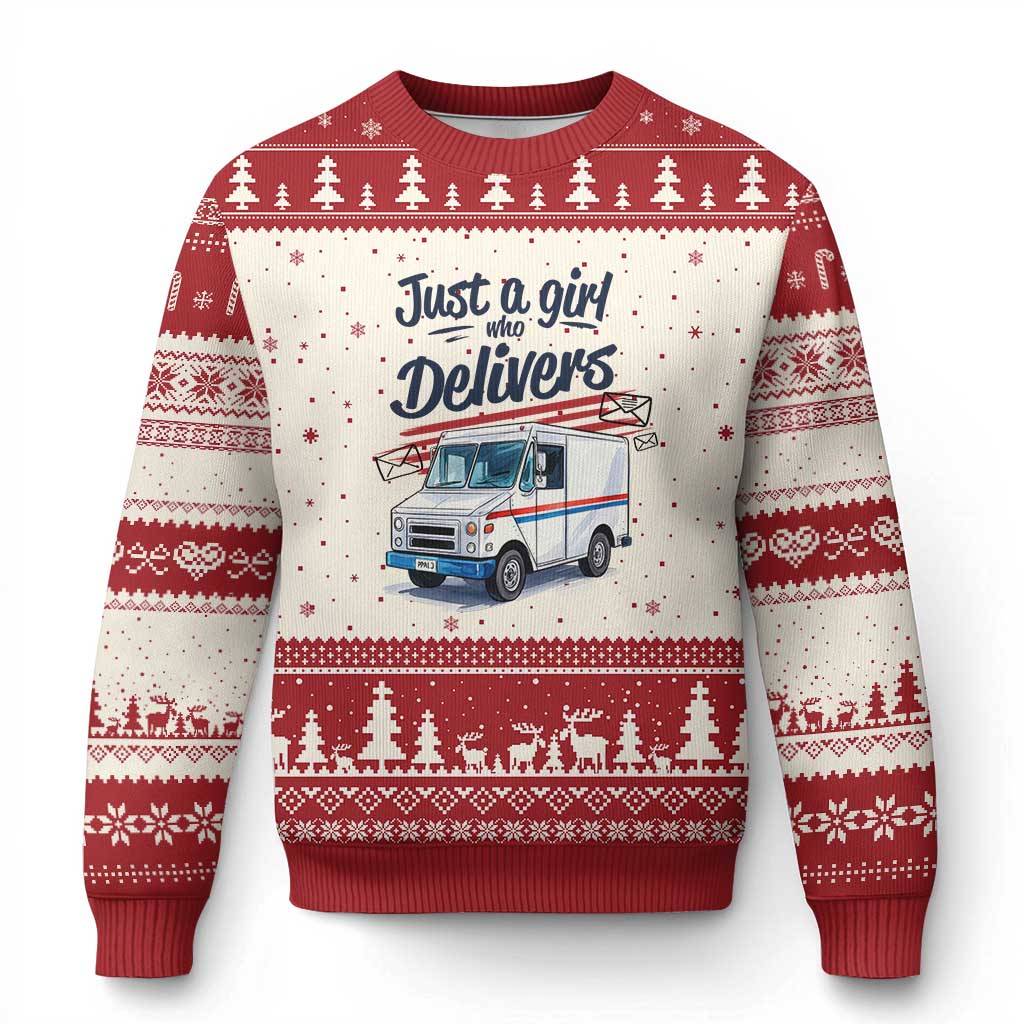 Funny Postal Worker Ugly Christmas Sweater Just A Girl Who Delivers TS14 Beige Red Print Your Wear