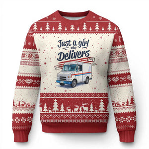 Funny Postal Worker Ugly Christmas Sweater Just A Girl Who Delivers TS14 Beige Red Print Your Wear