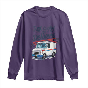 Funny Postal Worker Long Sleeve Shirt Just A Girl Who Delivers TS14 Purple Print Your Wear