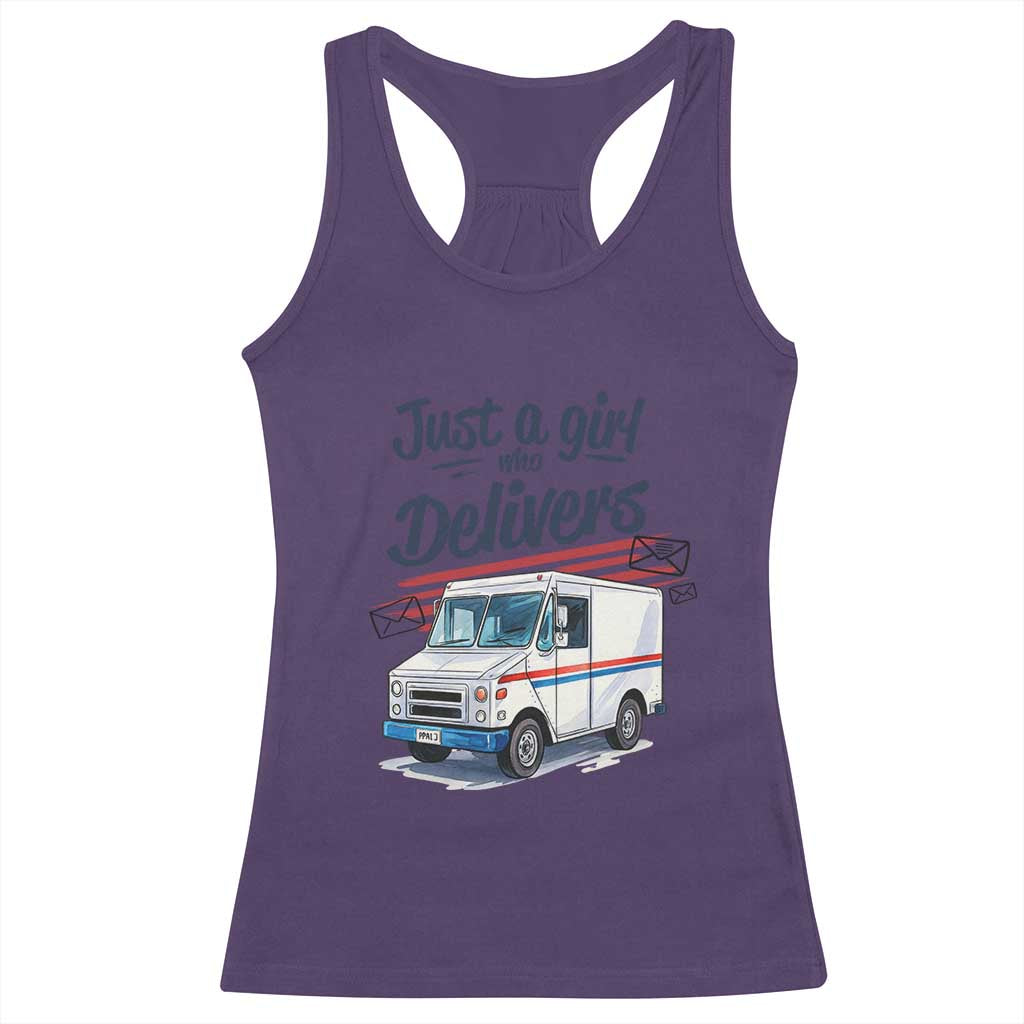 Funny Postal Worker Racerback Tank Top Just A Girl Who Delivers TS14 Purple Print Your Wear