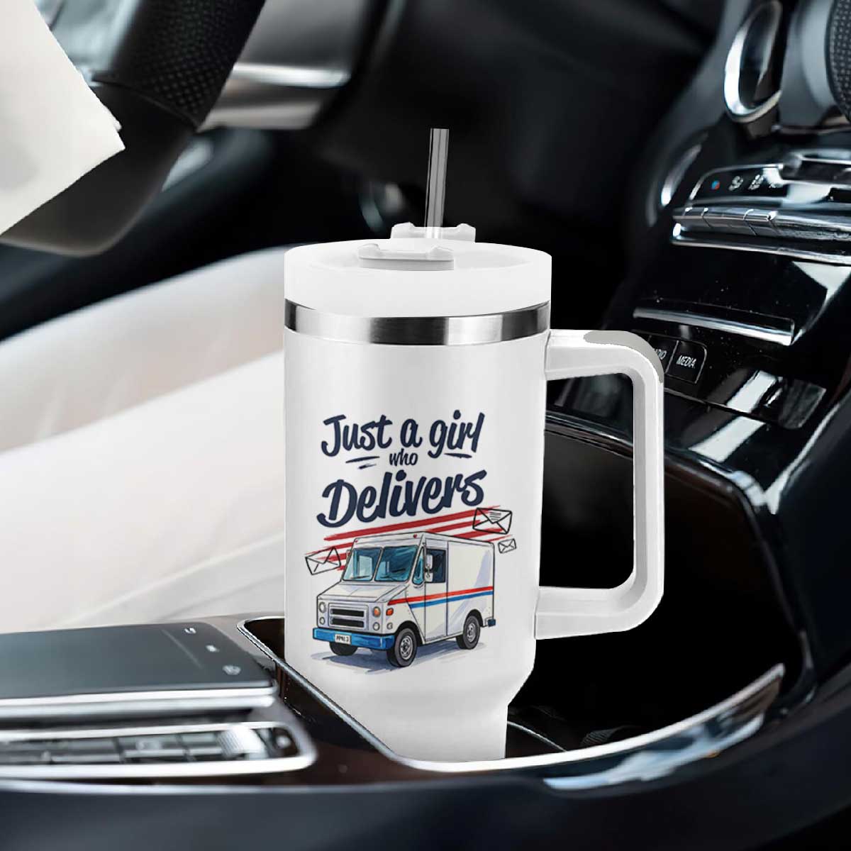 Funny Postal Worker Tumbler With Handle Just A Girl Who Delivers TS14 Print Your Wear