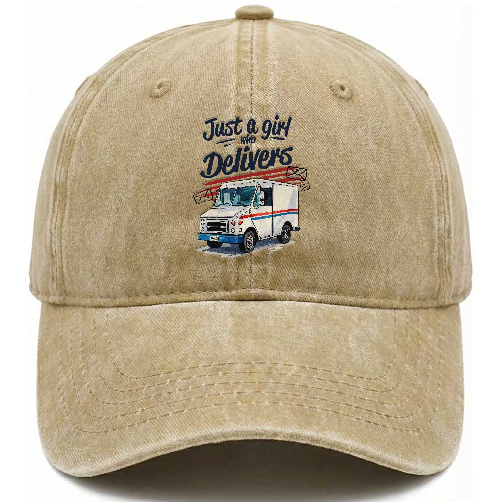 Funny Postal Worker Washed Cotton Baseball Cap Just A Girl Who Delivers TS14 Washed Cap Universal Fit Khaki Print Your Wear