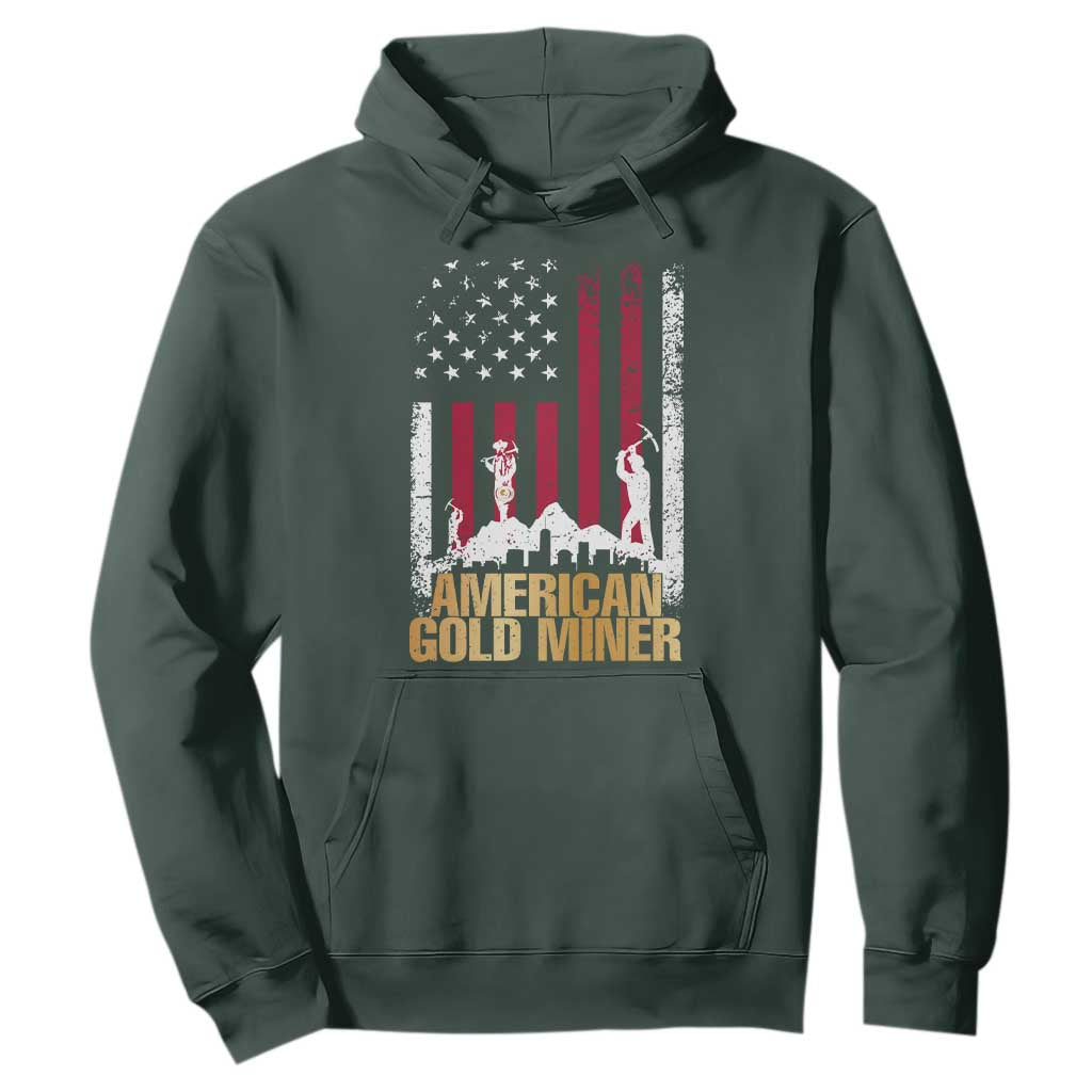 Gold Miner Patriotic American Flag Hoodie TS14 Dark Forest Green Print Your Wear