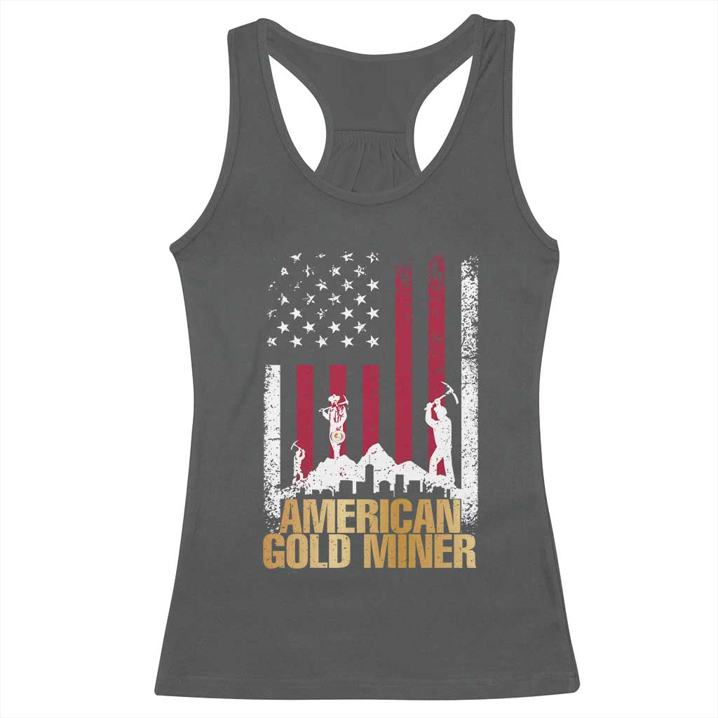 Gold Miner Patriotic American Flag Racerback Tank Top TS14 Dark Heather Print Your Wear