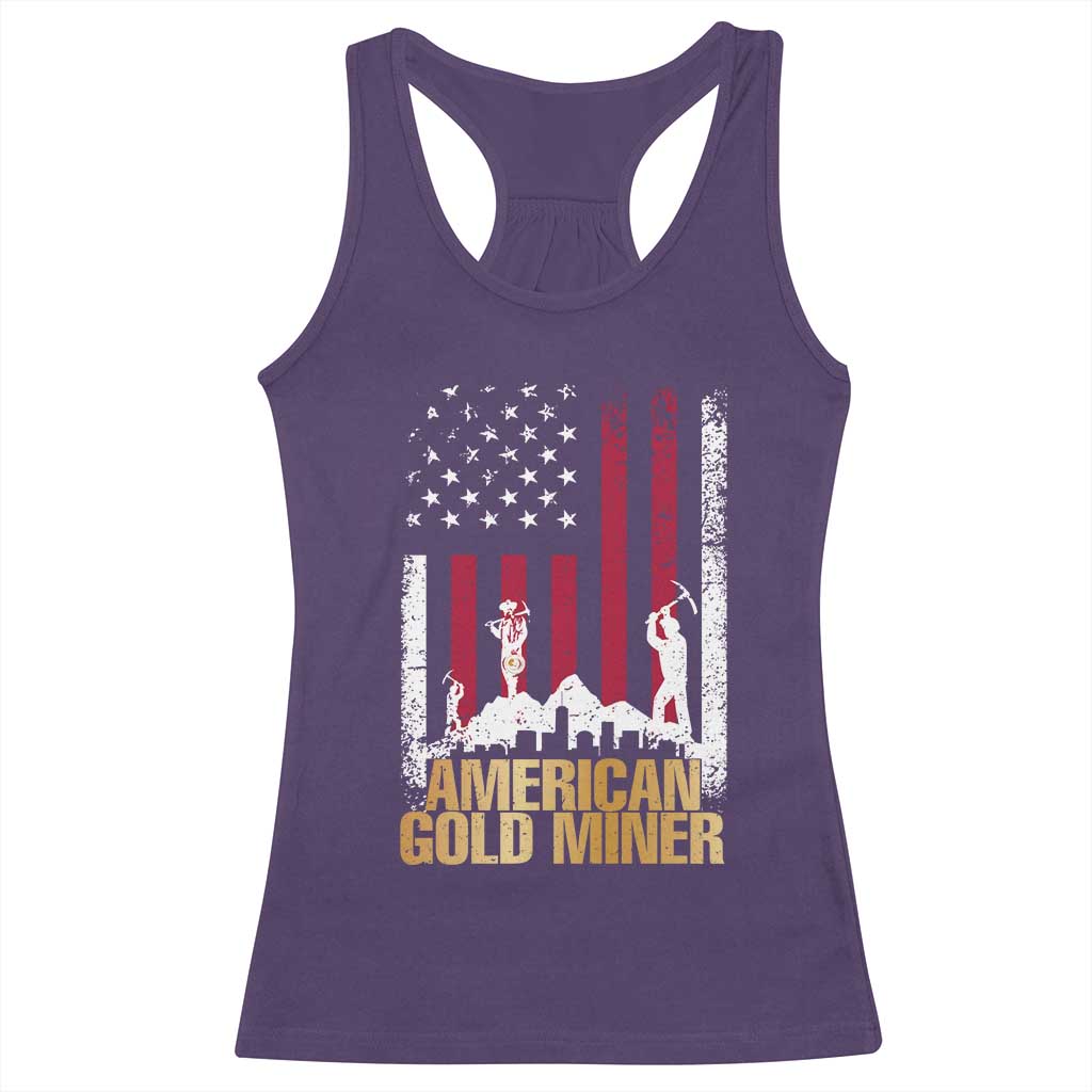 Gold Miner Patriotic American Flag Racerback Tank Top TS14 Purple Print Your Wear
