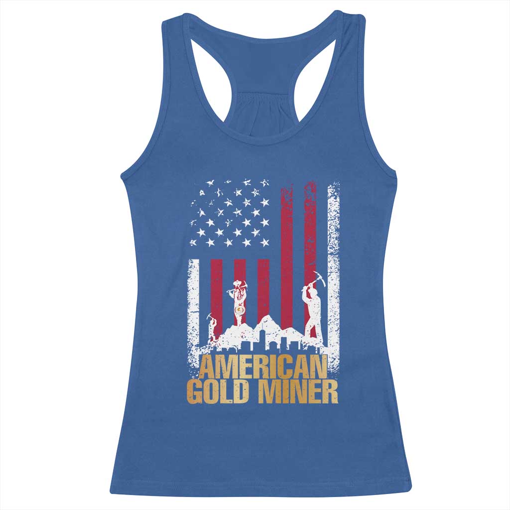 Gold Miner Patriotic American Flag Racerback Tank Top TS14 Royal Blue Print Your Wear