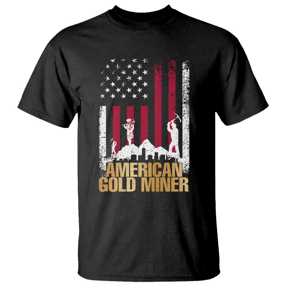 Gold Miner Patriotic American Flag T Shirt TS14 Black Print Your Wear