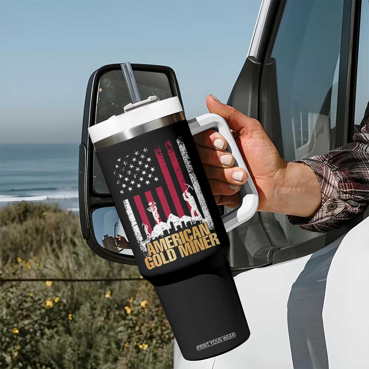 Gold Miner Patriotic American Flag Tumbler With Handle TS14 Print Your Wear