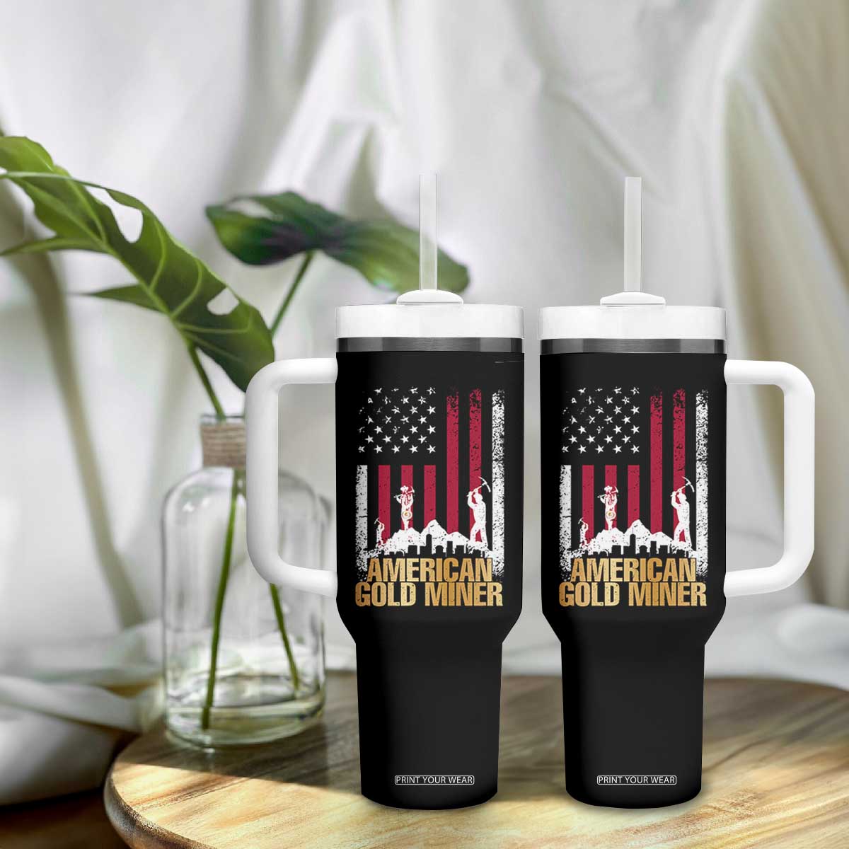 Gold Miner Patriotic American Flag Tumbler With Handle TS14 Print Your Wear