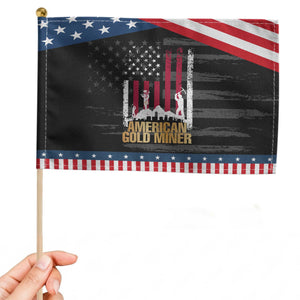 Gold Miner American Flag Patriotic Handheld Flag TS14 Distressed 8.2" × 5.5" Black Blue Print Your Wear