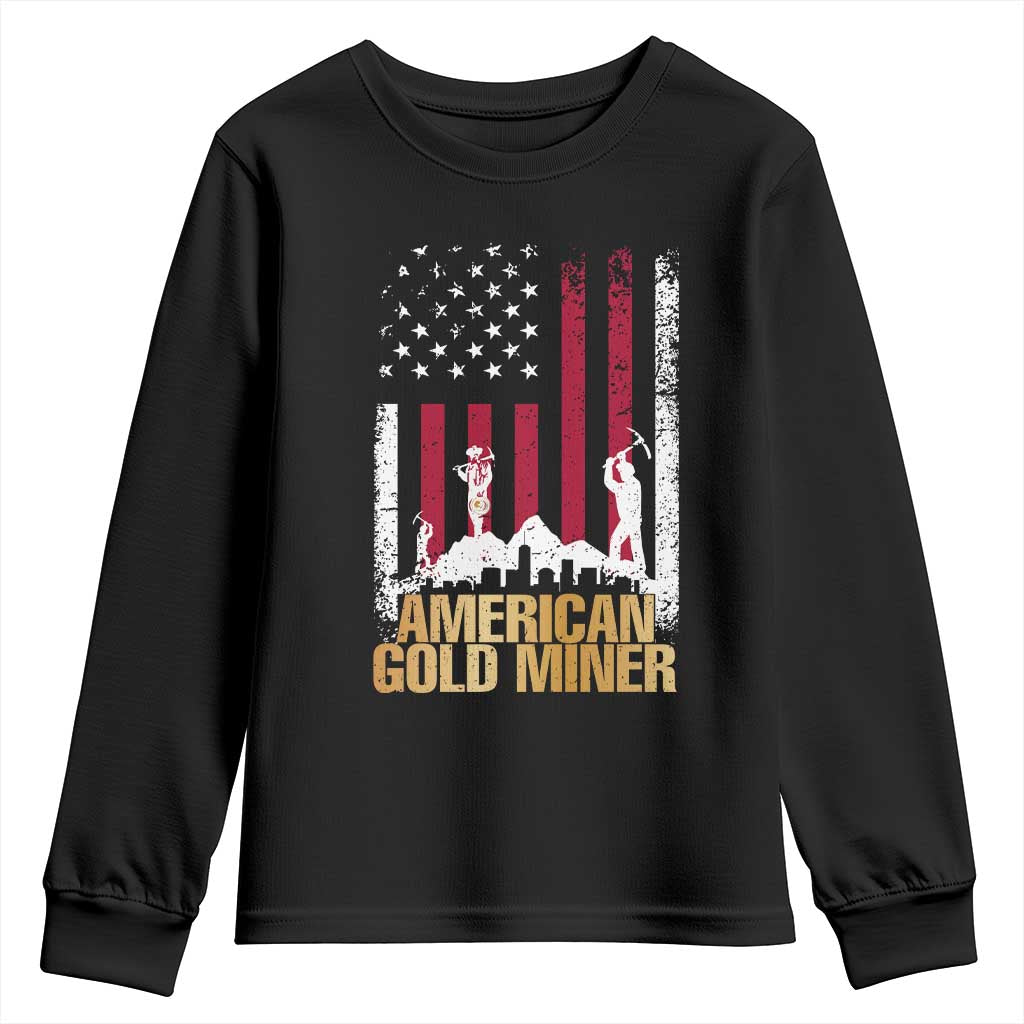 Gold Miner Patriotic American Flag Youth Sweatshirt TS14 Black Print Your Wear