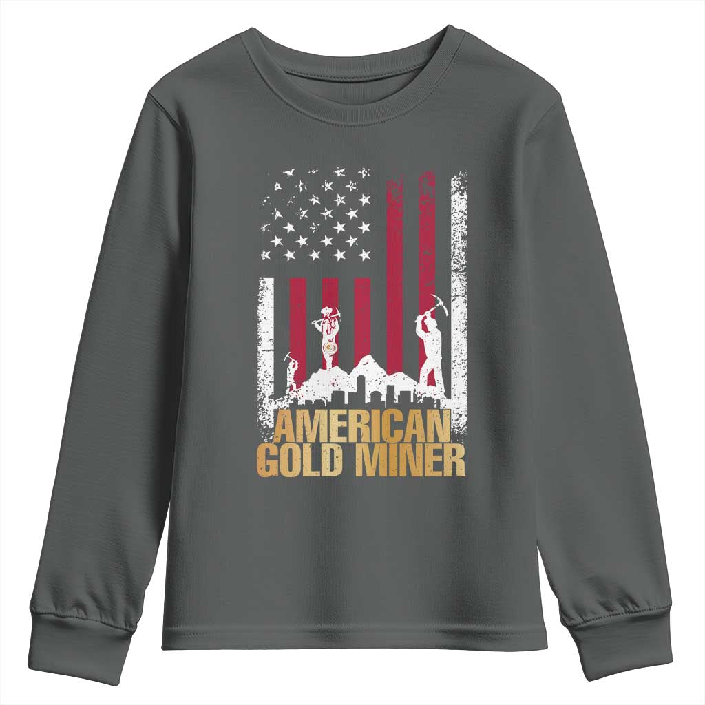 Gold Miner Patriotic American Flag Youth Sweatshirt TS14 Dark Heather Print Your Wear