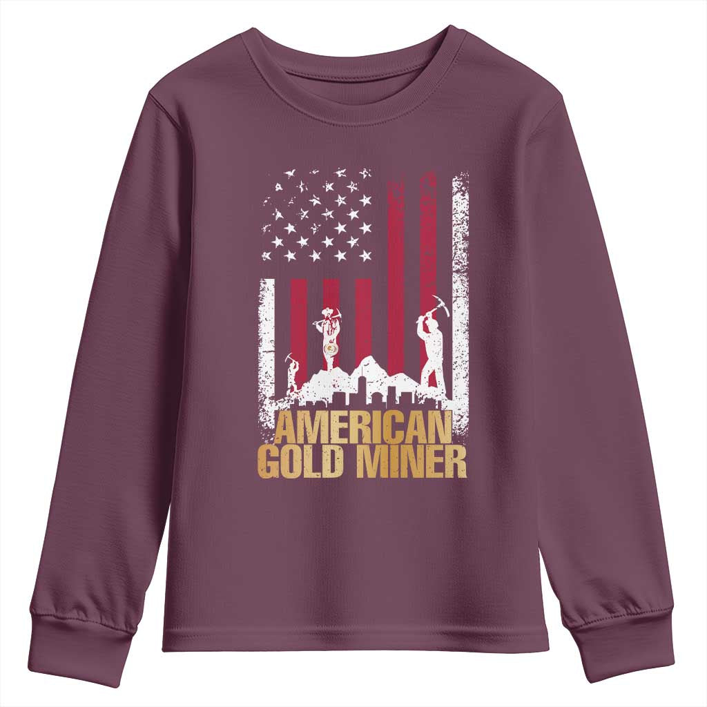 Gold Miner Patriotic American Flag Youth Sweatshirt TS14 Maroon Print Your Wear