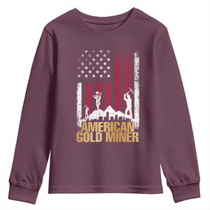 Gold Miner Patriotic American Flag Youth Sweatshirt TS14 Maroon Print Your Wear