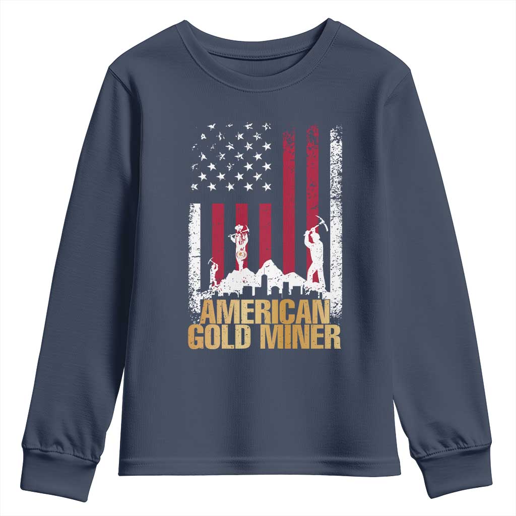 Gold Miner Patriotic American Flag Youth Sweatshirt TS14 Navy Print Your Wear