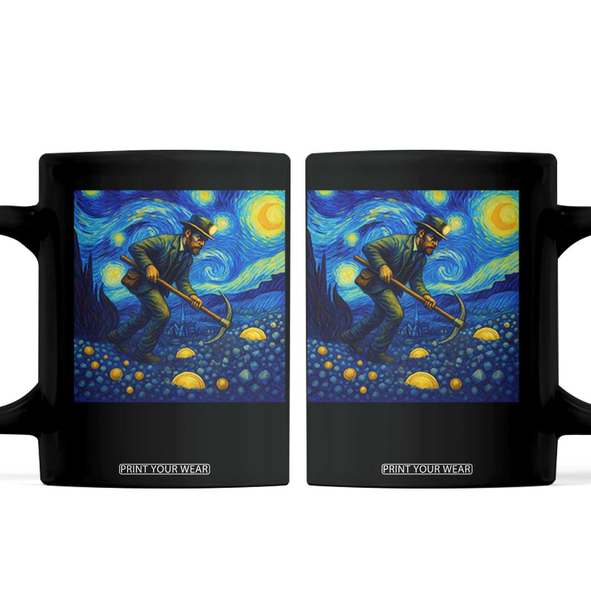 Gold Miner Starry Night Van Gogh Coffee Mug TS14 Black Print Your Wear