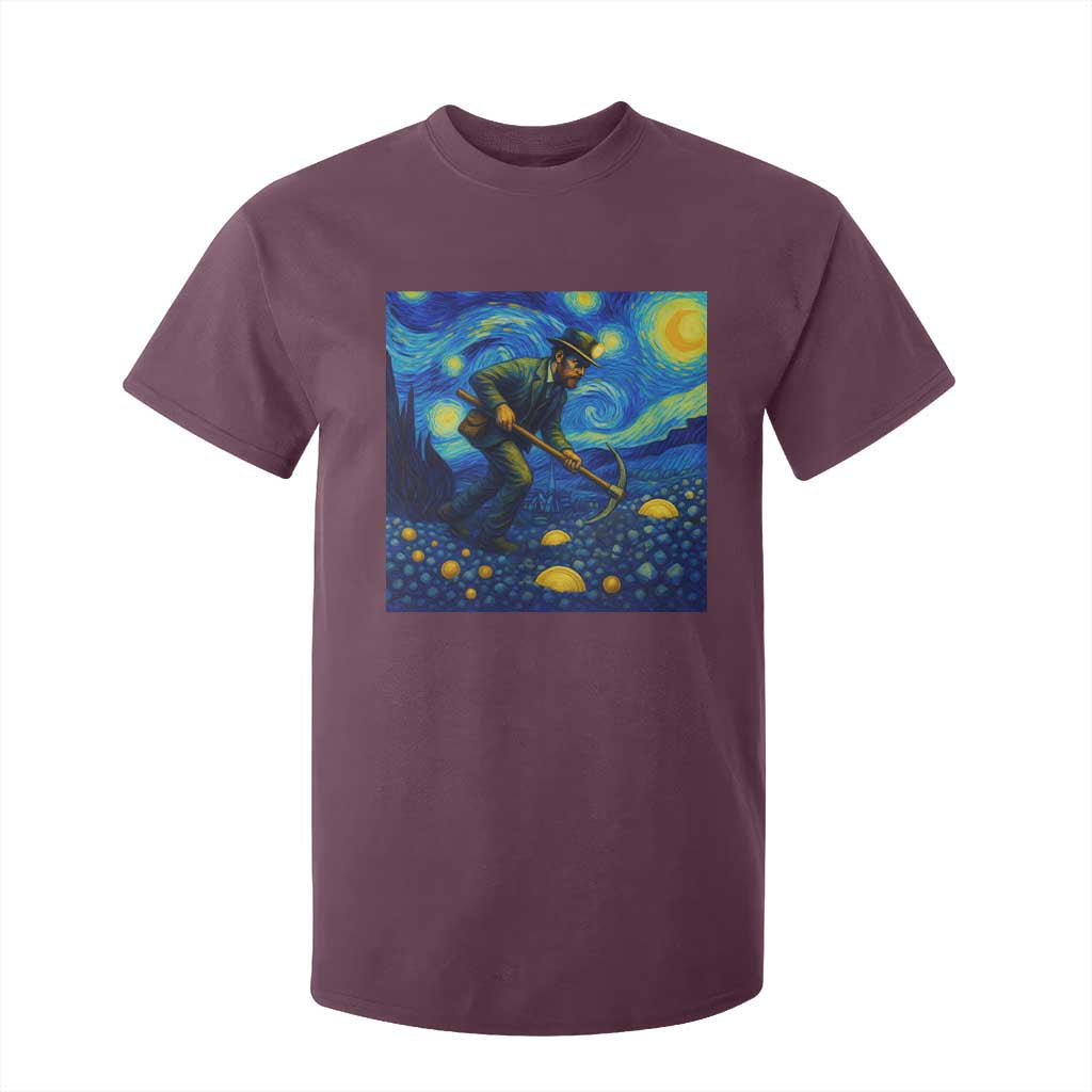 Gold Miner Starry Night Van Gogh T Shirt For Kid TS14 Maroon Print Your Wear